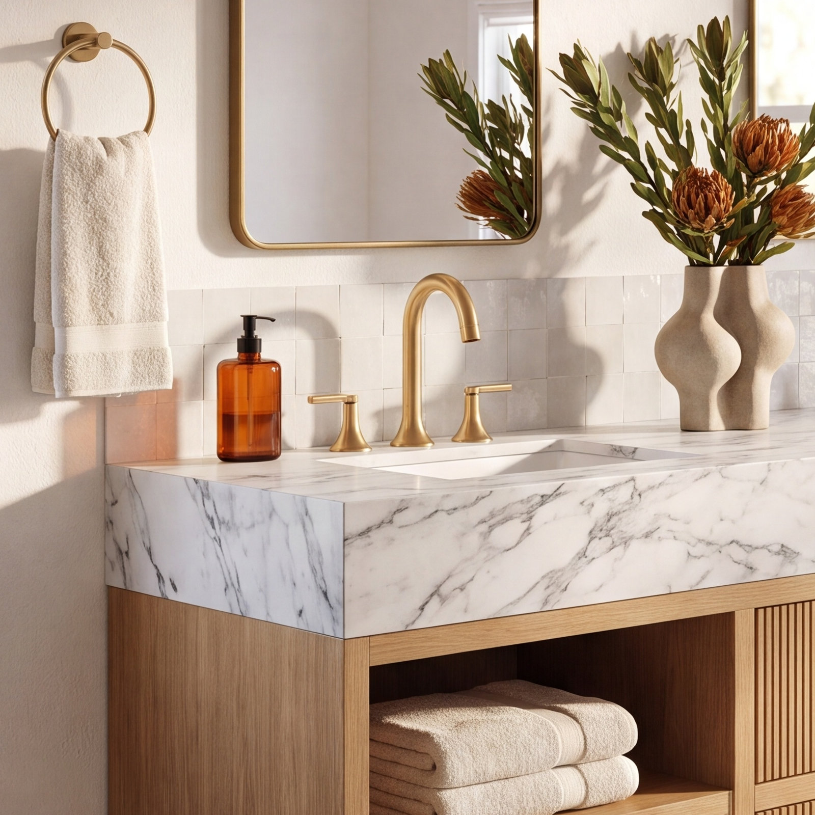Lentz Widespread Bathroom Faucet, Brushed Gold, Lever Handle