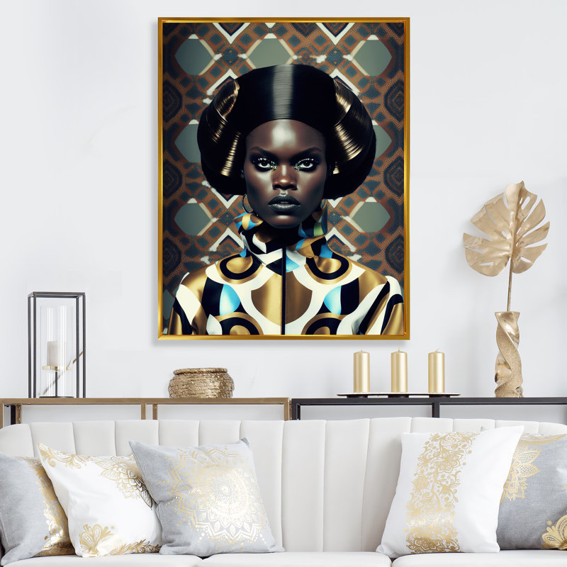 «Beautiful Contemporary Contemporary Retro Woman IV», reproduction sur toile, H 32 po x l 16 po x P 1 po, Cadre flottant doré