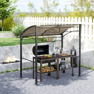 7' x 5' BBQ Grill Gazebo Tent with Steel Frame Hooks Khaki