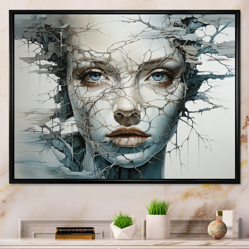 Reproduction d'art sur toile surréel, Cadre flottant noir, H 16 po x l 32 po