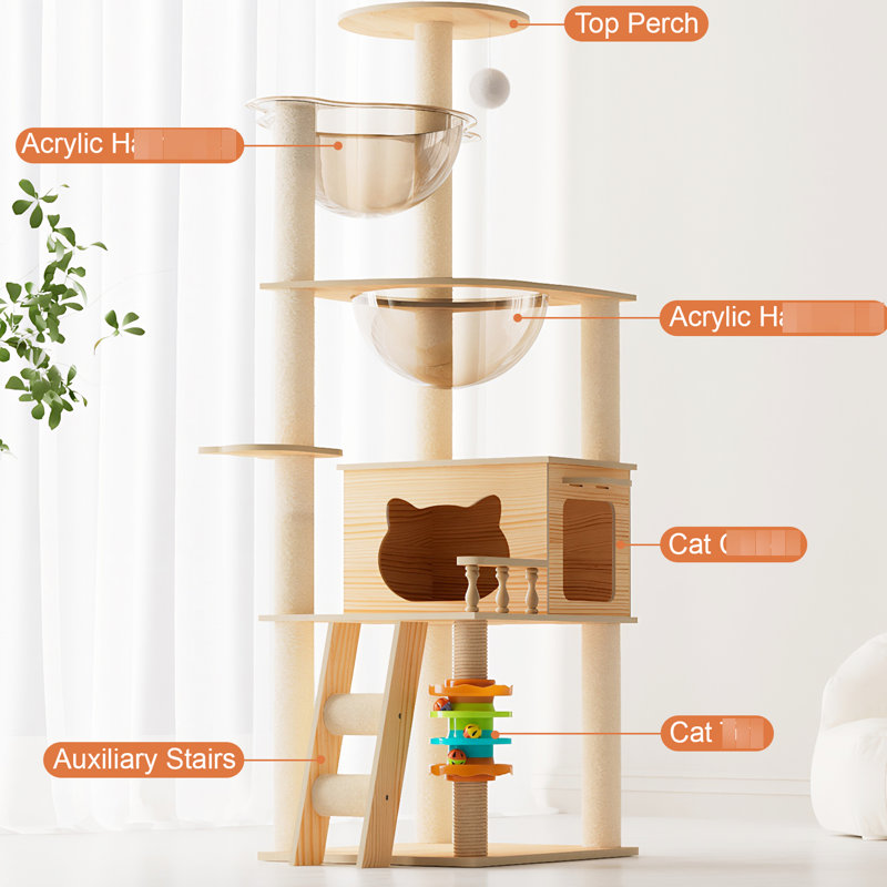 Tour pour chat de 59 pouces pour félins d'intérieur, avec un design élégant, des poteaux à griffes recouverts et confortable