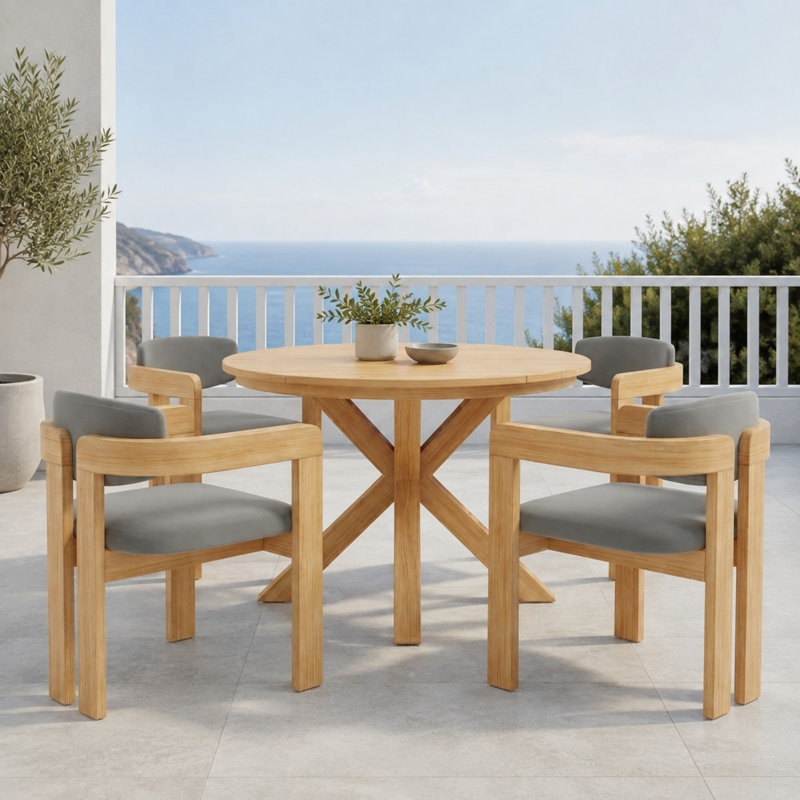 Ensemble de salle à manger de patio 4 personnes en bois d'acacia avec chaises, Grey
