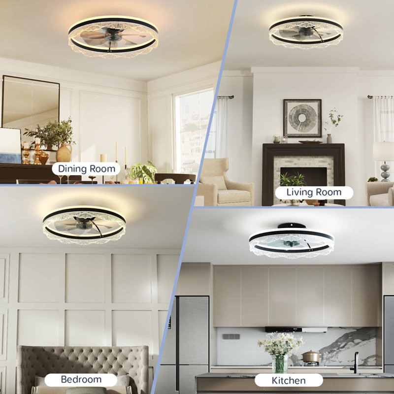 Ventilateur de plafond avec lumière - Lampe de ventilateur à DEL encastrée en cristal avec pales cachées et flux d'air naturel, parfaite pour la chambre à coucher, la chambre d'enfant, la salle d'étude