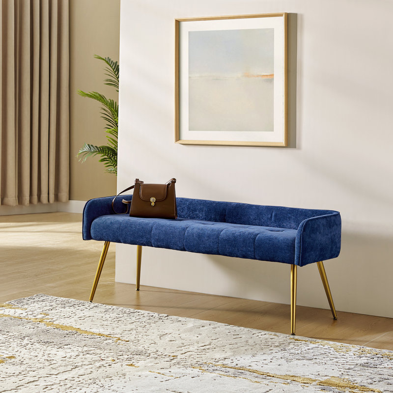 Millbury Polyester Upholstered Bench with Metal Leg, Navy