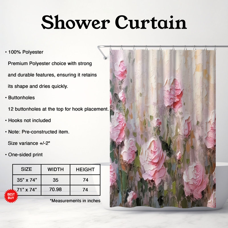 Rideau de douche à motif floral Fotios, H 74 po x l 71 po