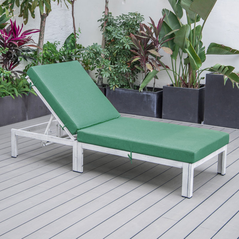Chelsea Outdoor Metal Chaise Lounge , Cushion Included, Green, Weathered Gray