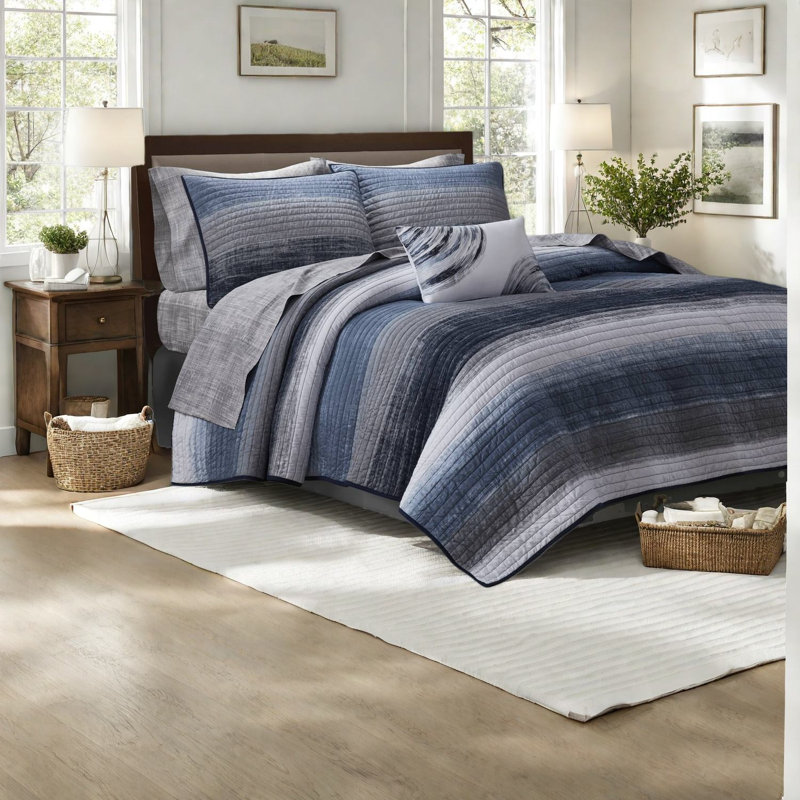 Premium Queen Bedding Sets, Microfiber Cotton Watercolor Stripe For Home