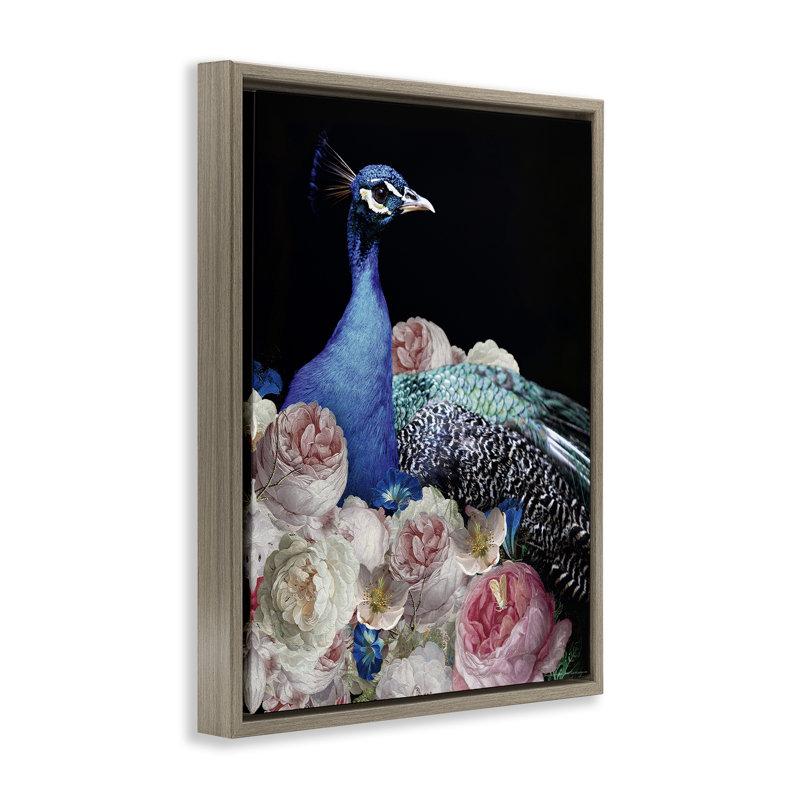 «Peacock & Peony», art mural encadré flottant par Reinders, Cadre flottant orme Montalcino, H 31 po x l 25 po