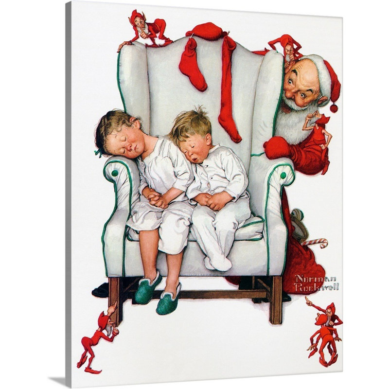 Père Noël remplissant les bas, art mural sur toile, H 14 po x l 11 po x P 1,25 po, Toile tendue