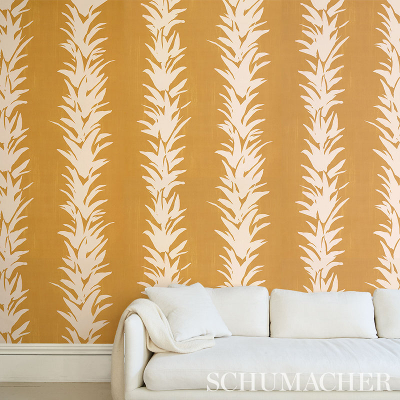 Schumacher x Backdrop White Lotus Wallpaper, Paper, Deep Yellow