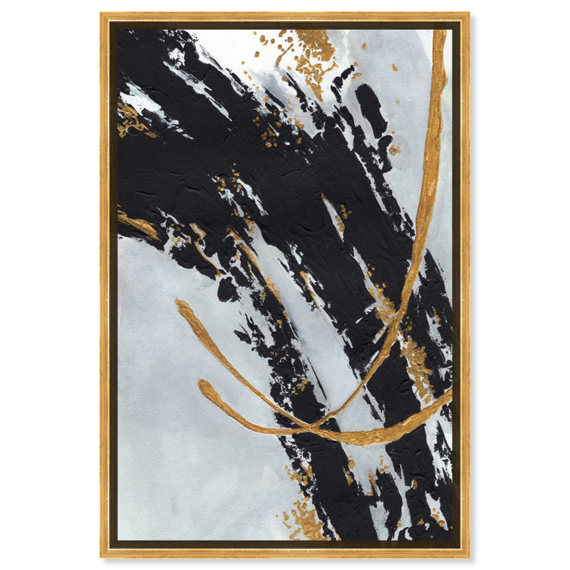 «Think Gold II», peinture sur toile abstraite par Art Remedy, H 31 po x l 21 po, Cadre argenté