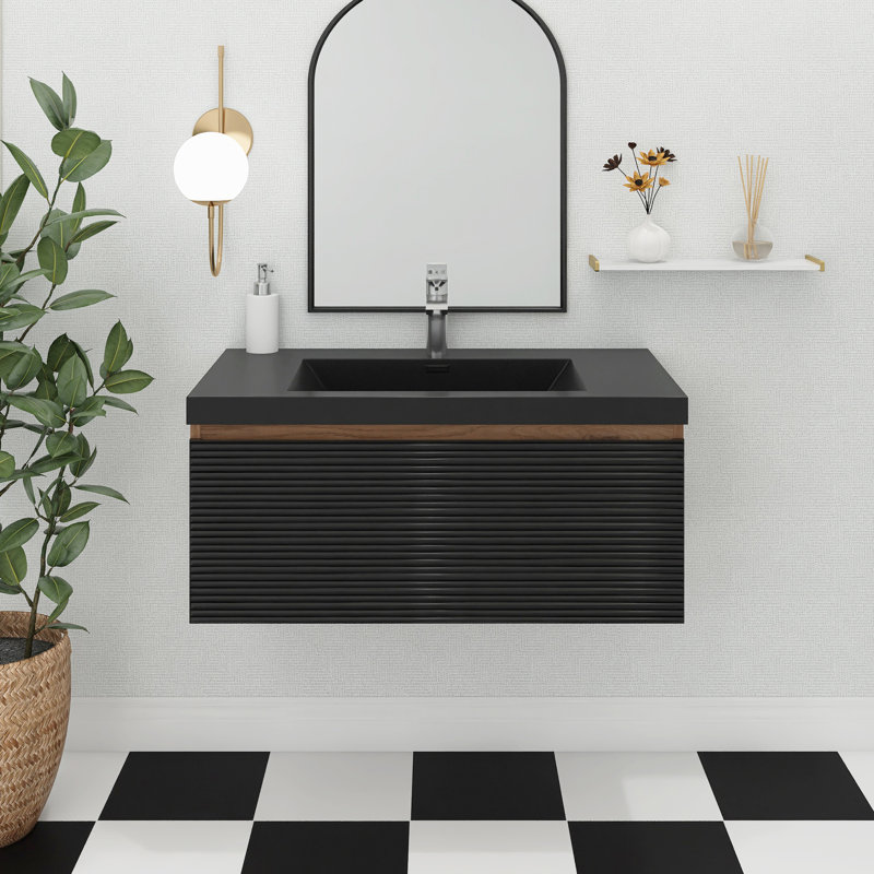 Meuble-lavabo mural simple 36 po avec plateau en résine
