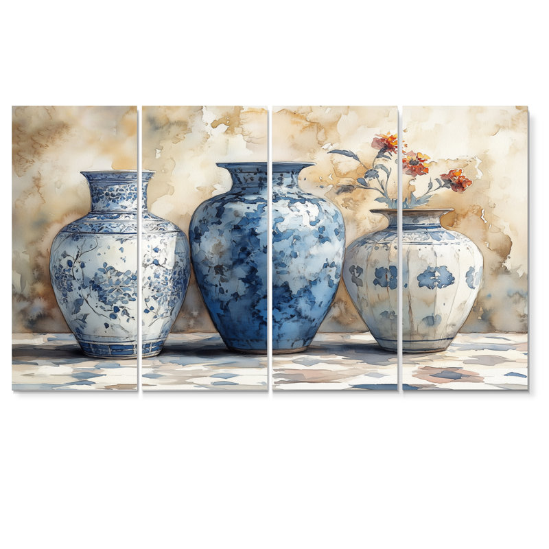 «Blue Stately Vases II - Morocco Pottery», ensemble d'art sur toile, H 28 po x l 48 po