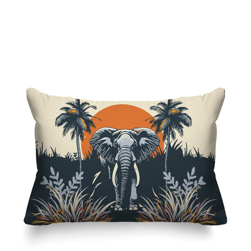 Coussin rectangulaire intérieur / extérieur Sima Elephant, Rectangle H 18 po x l 25 po, Gris