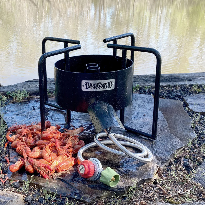 Bayou Classic Dual Jet Cooker, 22-Inch Propane Burner for Large Stockpots, Black