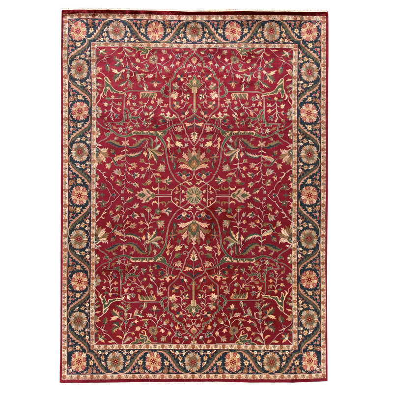 Tapis rouge et bleu noué à la main de haute qualité