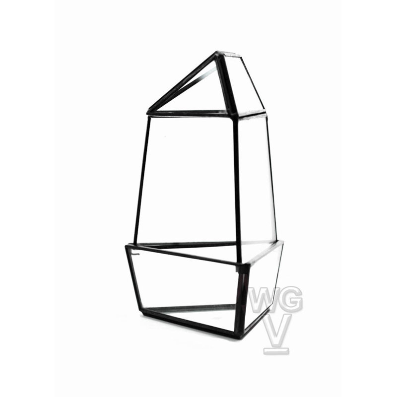 Terrarium en verre oblisk triangulaire, H 8 po x l 4 po x P 4 po, Noir