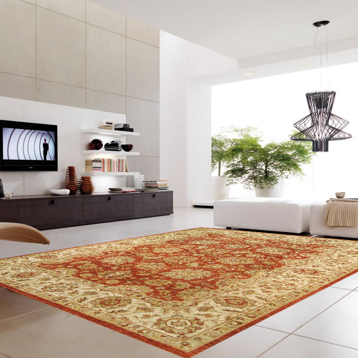 Agra Oriental Hand-Knotted Wool Red/Brown Area Rug, Rectangle 9'11" x 14' 3"