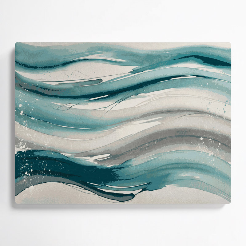 Art mural horizontal rayé bleu sarcelle gris clair en métal gris, H 11 po x l 14 po