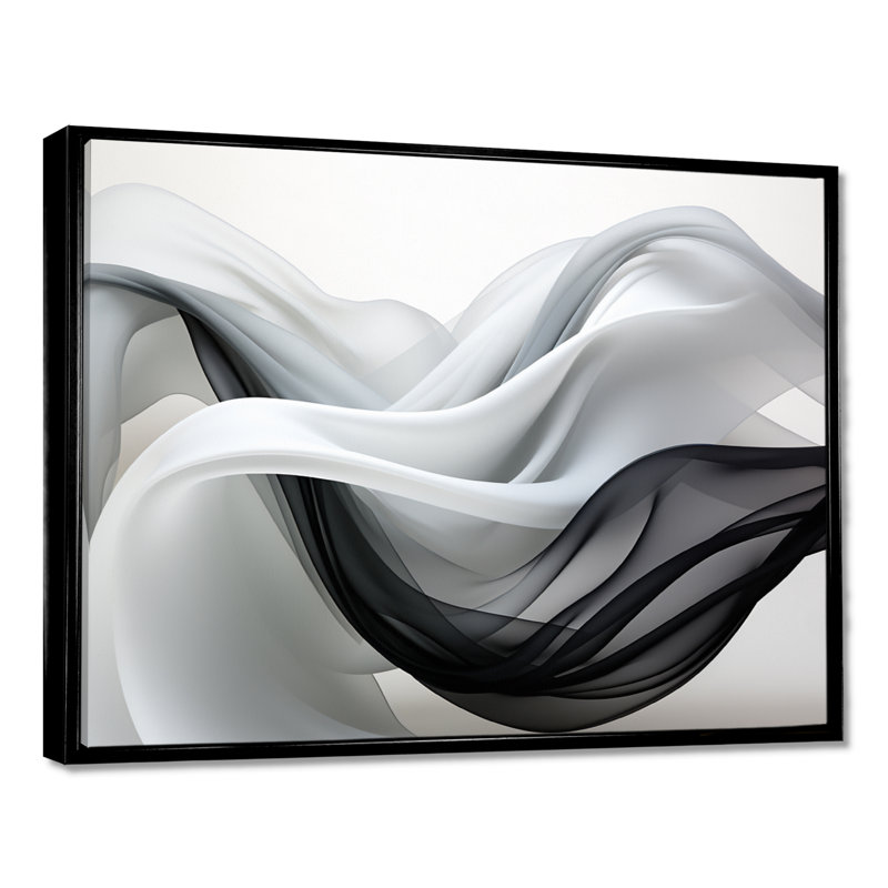 «Streams liquides» - art mural vagues, H 30 po x l 40 po x P 1,5 po, Toile avec cadre flottant noir