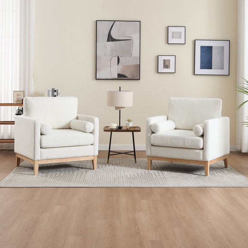 Chaise d'appoint rembourrée avec 2 coussins (ensemble de 2), Bois naturel, Ivoire ivoire
