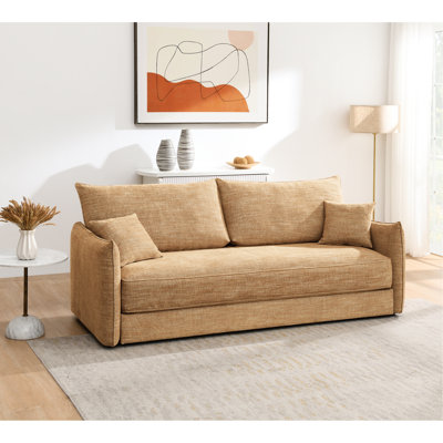 Lit en chenille avec 2 coussins, siège à ressorts ensachés, assise et dossier amovibles, structure en bois, accoudoirs Kd, coussin décoratif, housses amovibles, sièges, pieds en plastique, coussins de lit double qui se transforme en
