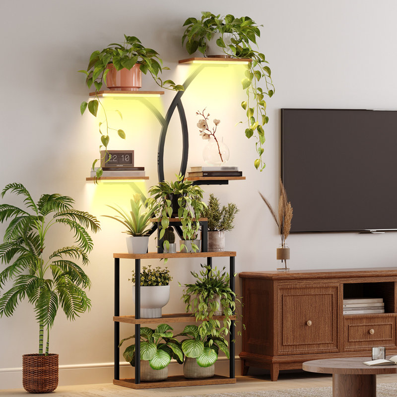 Flower Spike-Shaped Plant Stand Indoor with Grow Lights - 8 Tiered Tall Plant Shelf