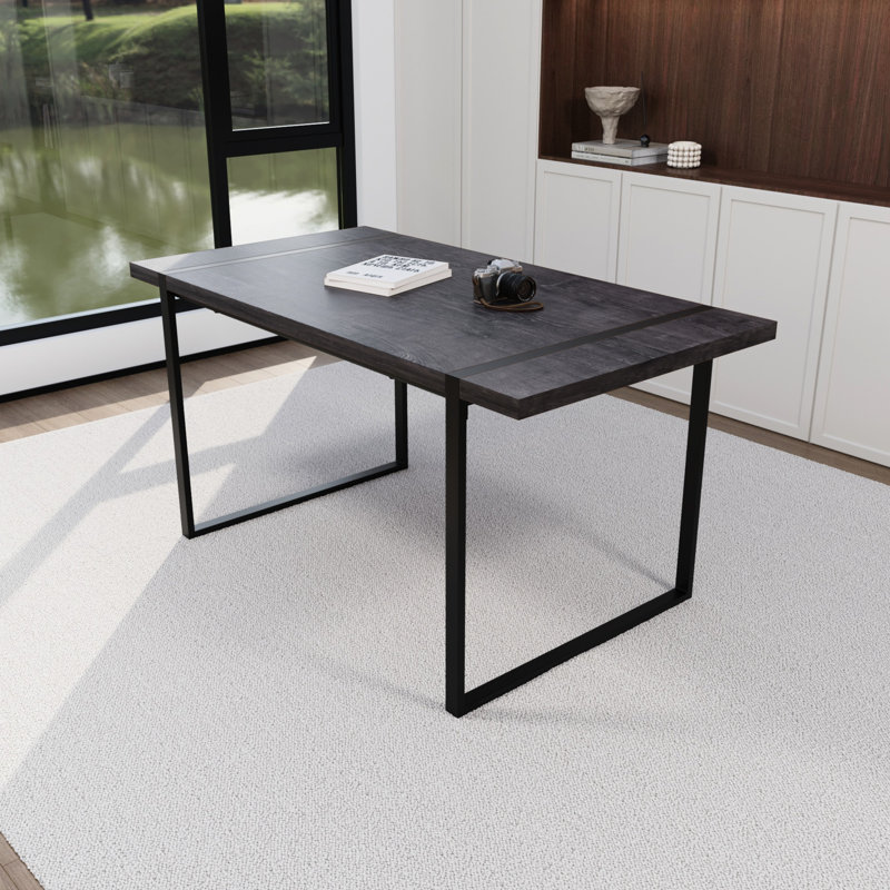 Table de salle à manger noire 59 po avec plateau et pieds en métal, style industriel moderne, table de maison et de cuisine, plateau de table épais de 1,5 po, pour 4 à 6