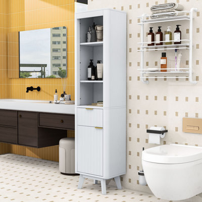Grande armoire de rangement pour salle de bain avec tablettes réglables, tiroir et porte pour petits espaces