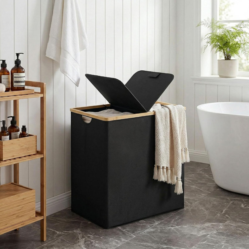 Panier à linge double 140L avec couvercle