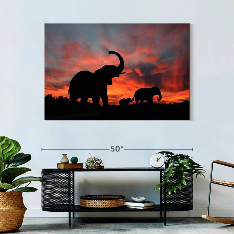 Elephant Silhouette Sunset, 32" H x 48" W