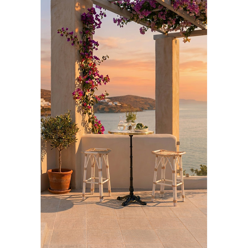 Salsa Outdoor Bar Stool, Sailcloth Seagull Geometric Sunbrella® Basketweave