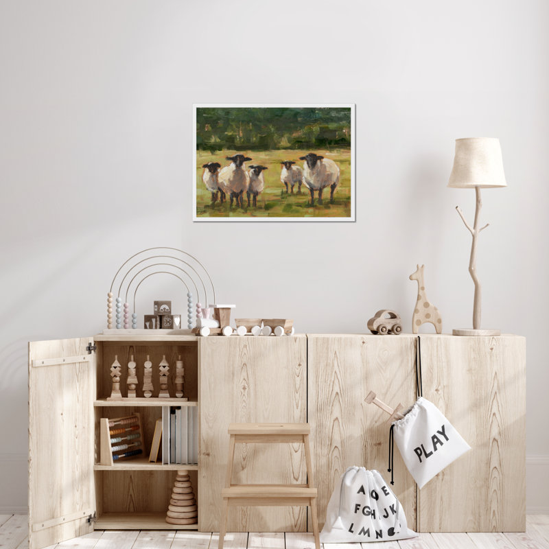 Babsy Sheep Family I - Painting, 34cm H x 50cm W, White Framed Paper Print
