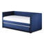 Lit de jour en bois avec revêtement bleu et lit gigogne escamotable pour chambre à coucher, garniture cloutée, construction