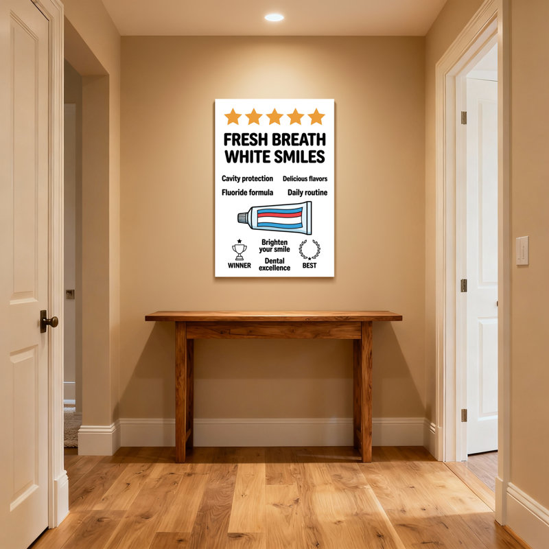 Conception de dentifrice pour salle de bain, H 30 po x l 20 po, Grain de bois clair, Impression encadrée sans passe-partout
