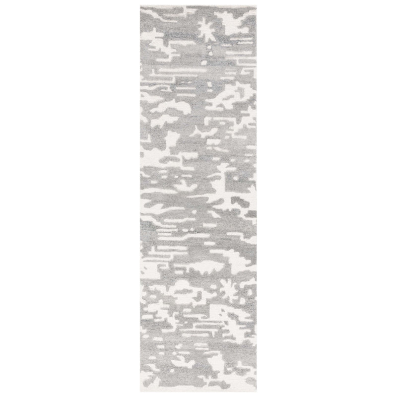 Hand Tufted Wool Cotton Abstract Rug in Ivory/Gray, Runner 2'3" x 8'