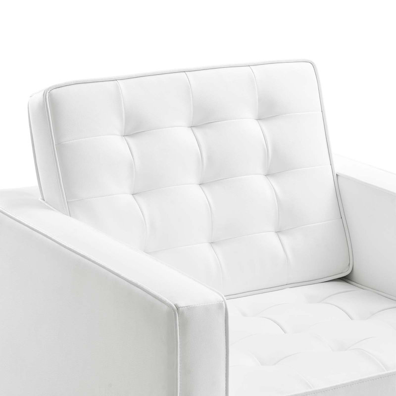 Loft Tufted Vegan Leather Armchair, White Faux Leather