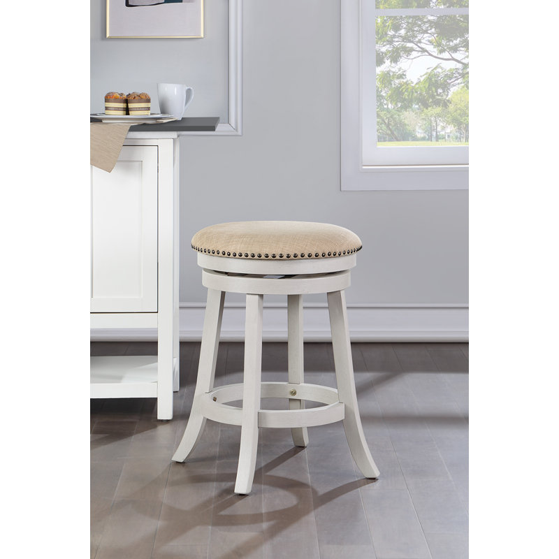Tabouret de comptoir pivotant 26 po Beedle, Blanc délavé / beige