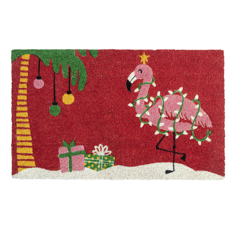 Christmas Flamingo Coir Doormat