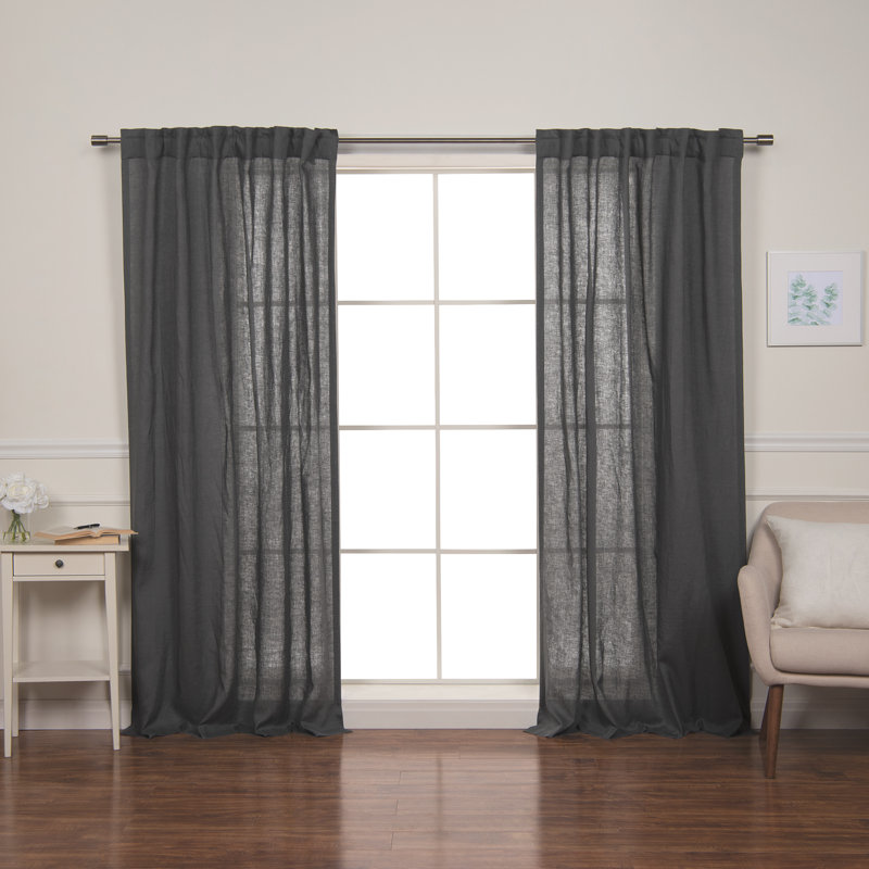 Paire de rideaux semi-transparents avec passe-tringle Gwen, Gris foncé, l 52" x L 84"