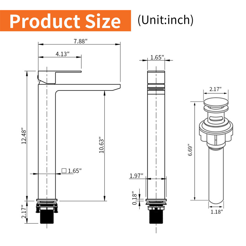 Waterfall Bathroom Vessel Faucet With Pop-Up Drain Single Hole Bathroom Vessel Sink Faucet Stainless Steel 1 Handle Tall Bathroom Lavatory Mixer Taps