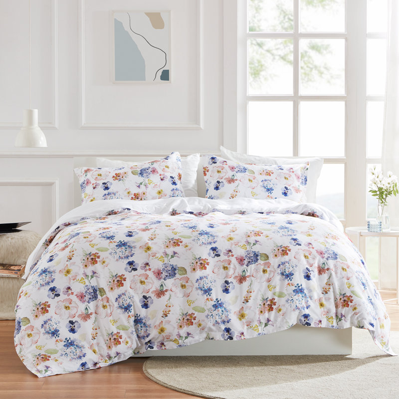 Cotton Twill Floral Duvet Cover, Full/Queen Duvet Cover + 2 Shams