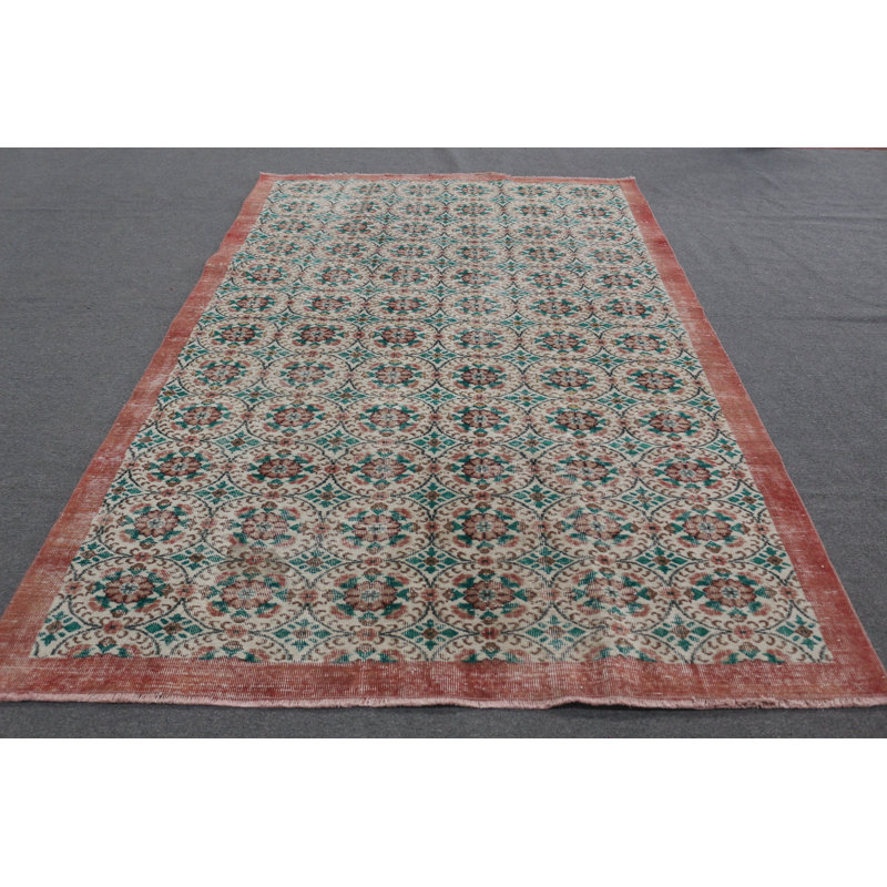 Tapis turc tissé à la main avec un style rétro pour la décoration intérieure dans un élégant motif floral beige Oushak