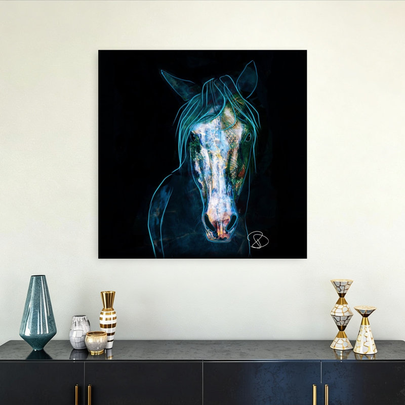 Abstrait cheval néon abstrait, art mural contemporain