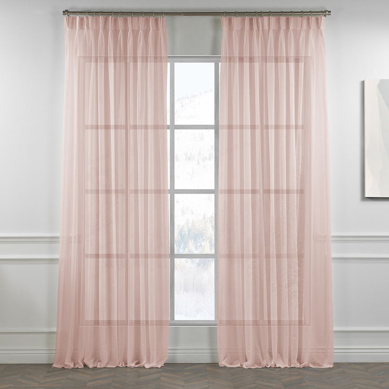 Triple Pinch Pleated Extra Long and Extra Wide Faux Linen Sheer Single Panel, Pink, 26" W x 228" L