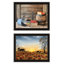 Art mural de salon, 2 lever de soleil d'automne, encadré noir, décoration intérieure, multicolore, papier de bois, lever de soleil 17,88 x 13,86
