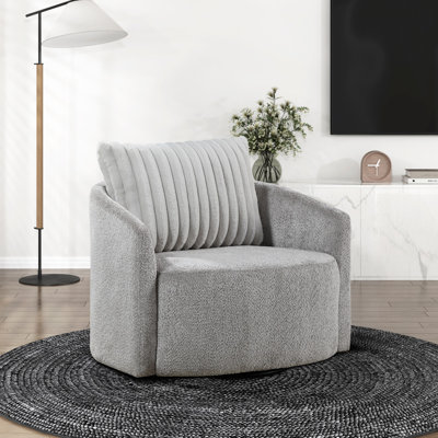 3" Arm Width Swivel Chair In Gray Chenille Fabric For Comfortable Seating 24" Height With Back Pillow Relaxation