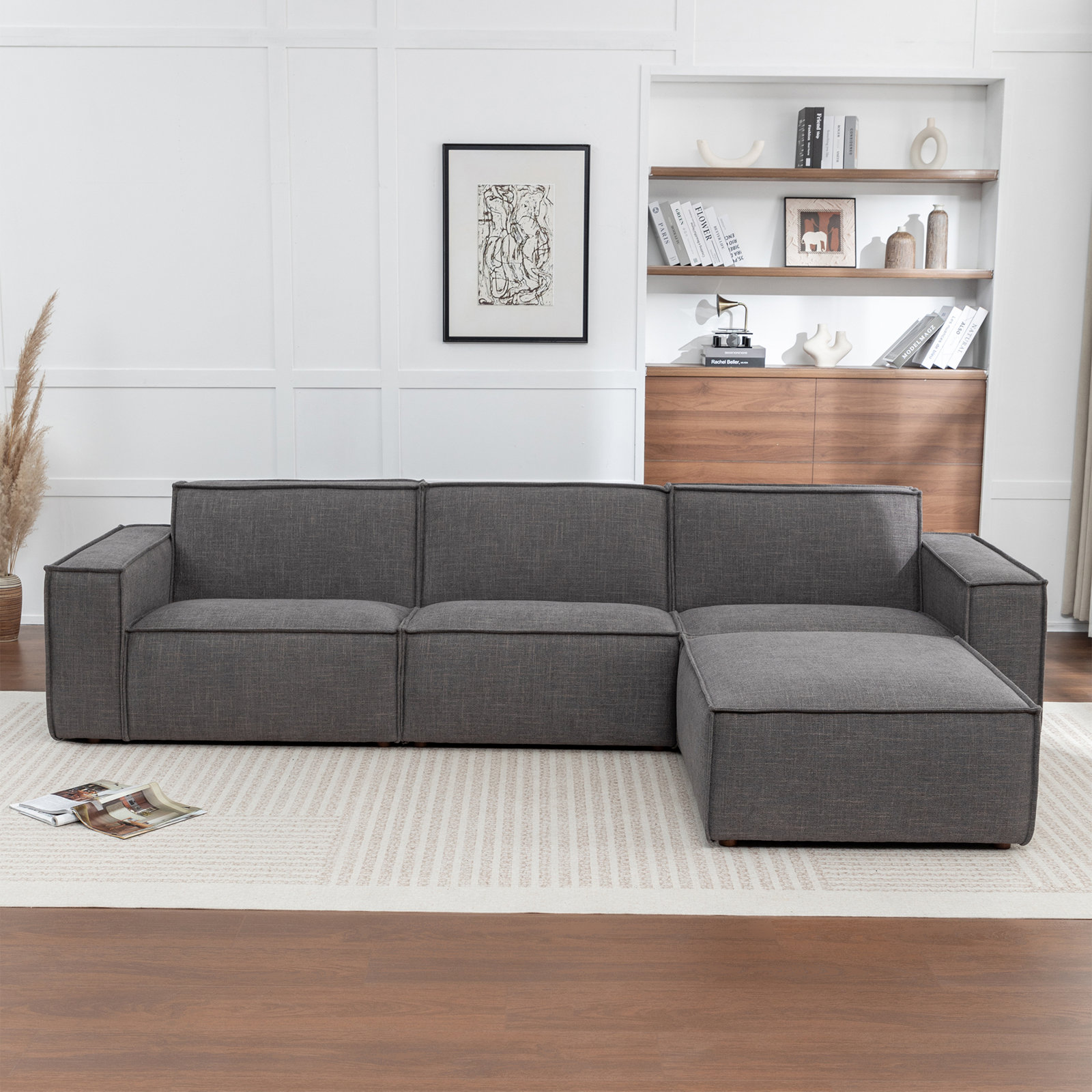 Shonnard 4-Piece Modular Sectional, Gray Cotton Blend