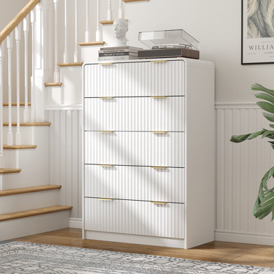 Ensemble de chambre à coucher 3 pièces, commode haute 5 tiroirs et 2 tables de chevet, blanc