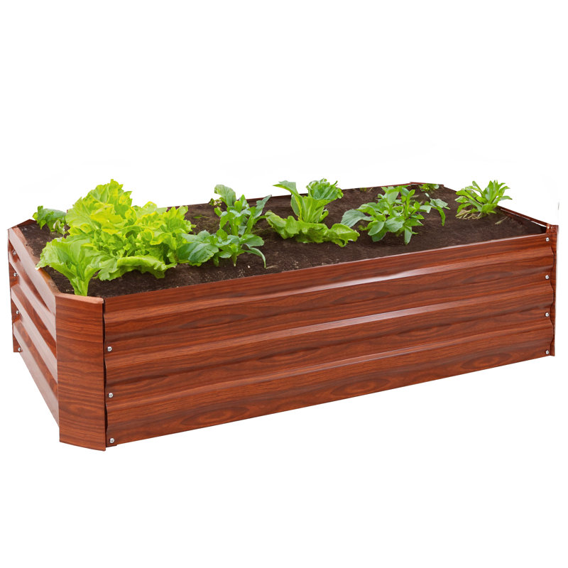 Lit de jardin surélevé rectangulaire en acier galvanisé Ippolito - Brun grain de bois - 48 po x 24 po x 11,75 po
